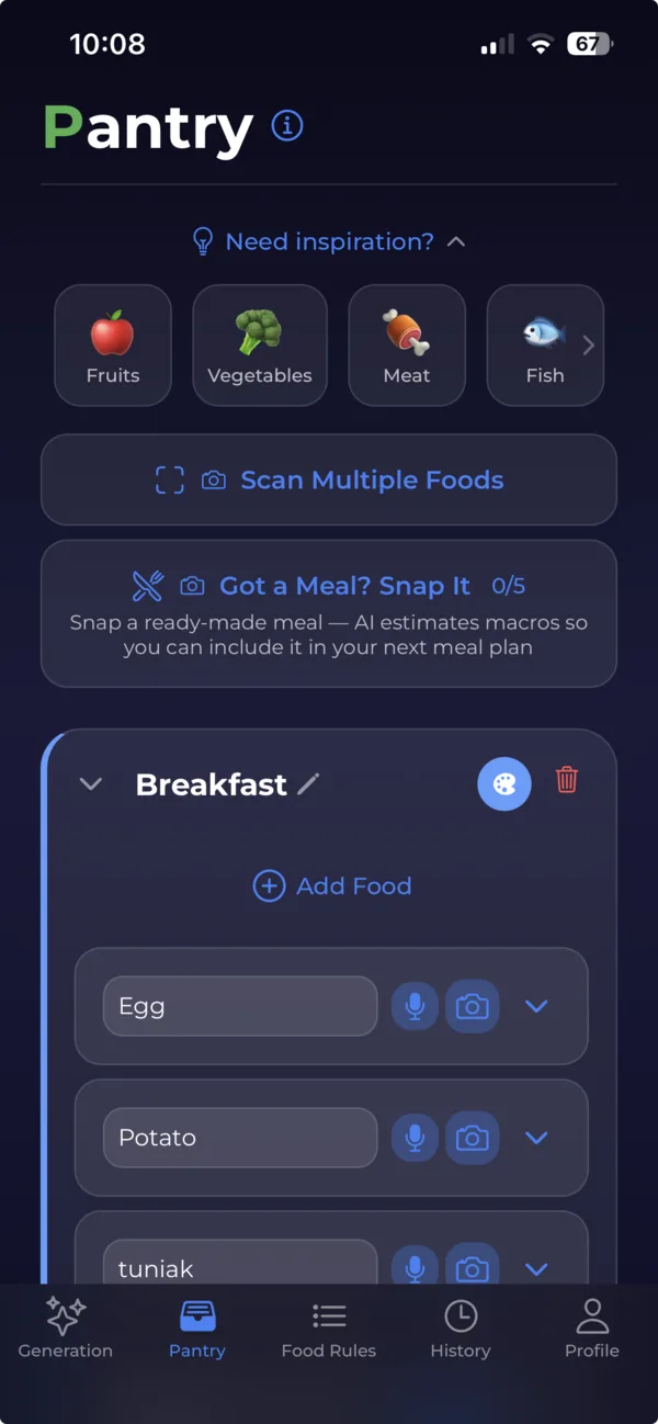 Qedamio pantry management screen